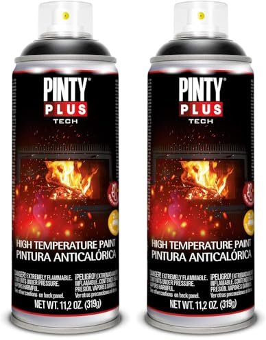 PINTY PLUS TECH 204 Pintura spray 520cc Anticalórica negro A104, Estándar (Paquete de 2)