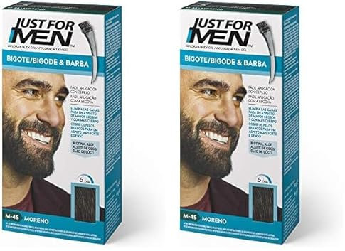 Just For Men Tinte Para Bigote Y Barba, Elimina Las Canas Para Una Apariencia Más Espesa Y Completa, Con Pincel Aplicador Incluido, Color Castaño Oscuro, M45 (Paquete de 2)