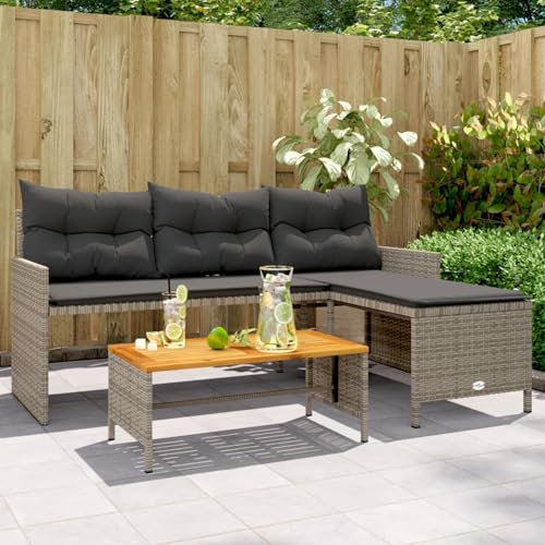 Xichuzi Gartensofa in L-Form mit Tisch und Kissen Grau Poly Rattan, Lounge Sofa Outdoor, Garten Loungemöbel, Gartensofa, Gartenlounge - 365582
