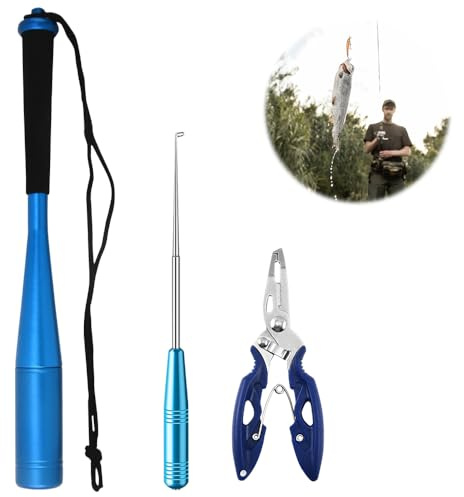 XEERUN 3 set fiskdödare, 24,5 cm aluminium fiskdödare, fisketång, fiskkroklossarset, fiskdödare med halkfritt handtag, fiskbedövare fisketillbehör för fiskare utomhus