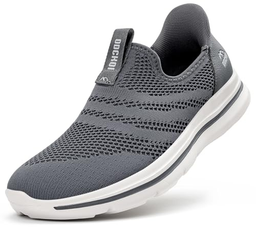 ODCKOI Slip On Sneaker herr handsfree sportskor slip-ins bred tåbox promenadskor lätta joggingskor utomhus andas löparskor för gator, 1644 mörkgrå, 43 EU
