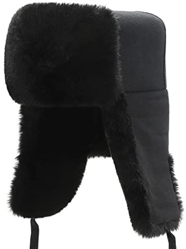 WDSOPK Unisex-Fliegermütze aus Lammfell, Leder, Winterpelzmütze, grau, 56–57 cm (Schwarz 58)