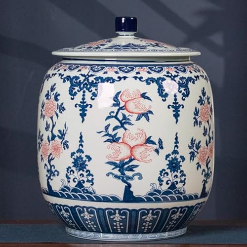 HOLGVE Ceramic Rice Bucket, Ceramic Rice Storage Container, Rice Cylinder with Lid, Kitchen Food Storage Container, Large Sealed Rice Storage Box, Grain Dispenser, for Flour, Corn, Nuts(15KG)