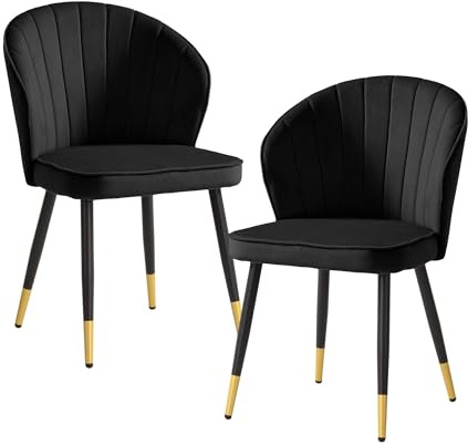 Wohnling Esszimmerstuhl 2er Set Samt Schwarz Küchenstuhl mit Metallbeinen, Schalenstuhl Skandinavisches Design, Polsterstuhl mit Stoffbezug, Stuhl Gepolstert