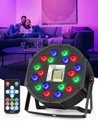 2 in1 Strobe Stage Light, 18 LED Lamps and 36 White Bead Strobe Lights,WRGB Party Disco Lighting, Par Lights for Musical Stage Halloween Parties