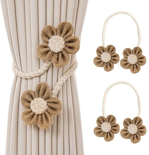 SanKristo 2 abrazaderas de cortina, giratorio 360 °, soporte ajustable para cortina de flores, sin agujeros, para decoración del hogar, color caqui