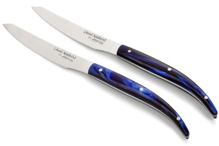 Arcos - Chef Jose Andres Messer | Steakmesser Set mit 2 Stück | 10.2 cm Steak- und Fleischmesser aus Nitrum-Edelstahl | Ergonomischer Avantgarde-blau marmorierter Griff