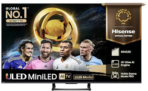 Hisense 65 65U7QTUK MiniLED QLED 144Hz Smart AI TV - Hi-View AI Engine, 144Hz Game Mode PRO, 2.1 Channel, Dolby Atmos, Quantum Dot Colour, Anti-Reflection with Freely, Disney +, YouTube, Netflix