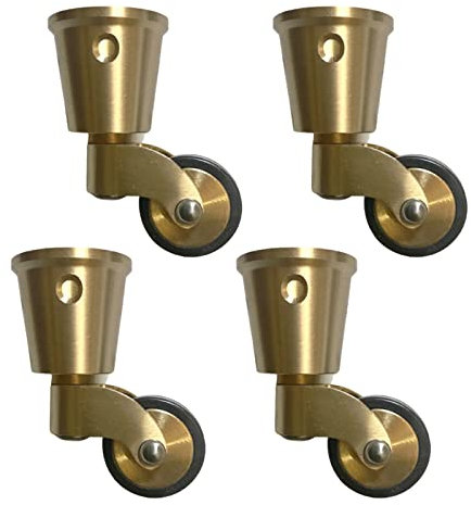 Ruedas de latón macizo de 4 piezas con ruedas de 25 mm, ruedas giratorias de goma for muebles, camas, sillones, estilo antiguo vintage, ajuste estilo taza, capacidad de carga 150 kg, con tornillos