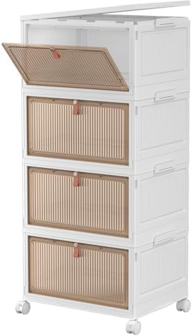 SavvyStor Storage Boxes with Lid - 4-Tier Plastic Storage Drawers, Stackable Boxes, Organiser for Bedroom Living Room