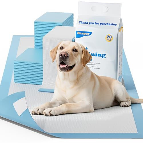 Barpor Trainingspads für Hunde 60x90cm – 20 Stück Extra Große PIPI Matten, Super Saugfähig & Auslaufsicher, 6-lagige Einweg Pads, Schnell Trocknend, Anti-Rutsch, Ideal für Große Hunde Indoor
