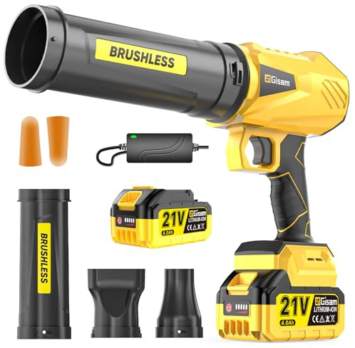 Akku-Laubbläser, Bürstenloser Motor mit 1 x4.0Ah Akkus,Leaf Blower Max 900000RPM, Luftmenge 800m³/h,3 DüSen, 1,82 Lbs Leicht – Ideal FüR Laub/Schnee/Staub/Kohlenstoff/SäGemehl