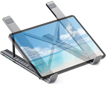Laptop Docking Stand, Justerbar höjd tablettstativ Workstation Hub - 8 i 1 Multiport Adapter Ergonomic Cooling Riser for Home Work Tablet Notebook Computer