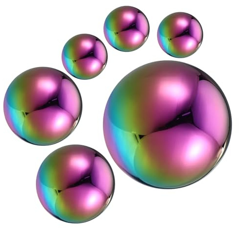 Gatuida Gazing Balls for Garden: 6pcs Garden Globes Outdoor Rainbow-Colored Stainless Steel Gazing Balls Ornaments Outdoor Reflective Globe Decoration Reflective Lawn for Patio Decor Photography Prop