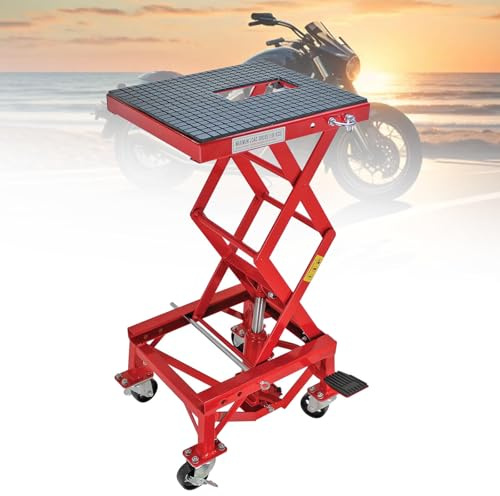 Table élévatrice hydraulique pour moto, fonctionnement à pédale, capacité de 136 kg, idéale pour l'entretien et le rangement du vélo