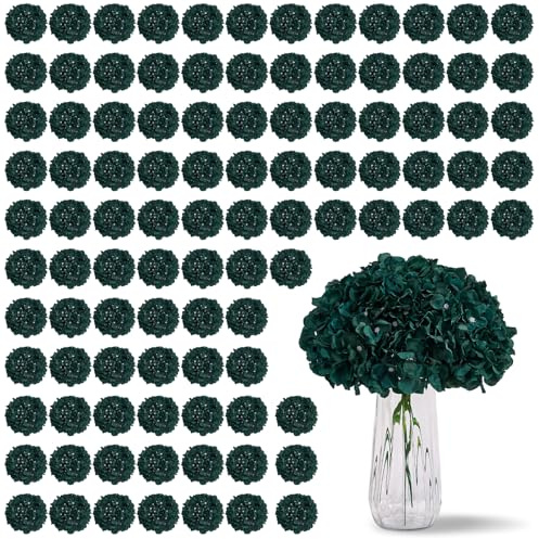 KISLOHUM 80pcs Emerald Green Hydrangea Artificial Flowers, Lavender Silk Full Flowers Heads with Stems for Wedding Centerpieces, Home, Garden, Shower, Party Decoration