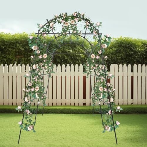 Garten Rankhilfe, Rosenbogen, Großer Gartenbogen, Pflanzen Rankhilfe mit PE Beschichtete & Ranknetz für alle Kletterpflanzen, 183 × 115 × 230 cm