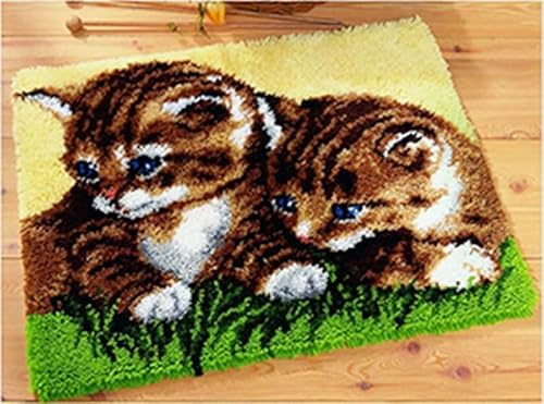 Raixleb Knüpfteppich zum Selber Knüpfen Set Erwachsene Vorbedruckt Leinwand | All-In-One Set 53x38cm DIY Latch Hook Kits für Anfänger Profi für Hause Sofa Wandteppich Ideal Katzen