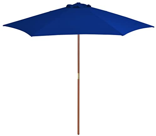 Mokuyary Ombrellone da giardino con palo in legno, blu, 270 cm, ombrellone da esterno per terrazza, piscina, spiaggia, ristoranti, balcone