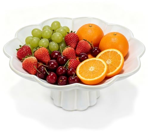 UAYNFY Obstschalen Keramik, Multifunktionale Dekorteller, Salatschüsseln, Snackplatten, Dessertschalen, für Desserts, Kuchen, Früchte und Snacks, Obstschale modern für Küche und Wohnzimmer (Weiß)