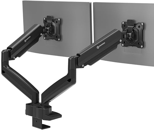 ONKRON PC-skärmarm för Två Skärmar 13-32 tum, Max Vikt 10 kg vardera, Dubbel Skärmfäste VESA 75x75 & VESA 100x100, Ledd Gasfjäder Arm, Skärmfäste för Skrivbord Svart G160-B