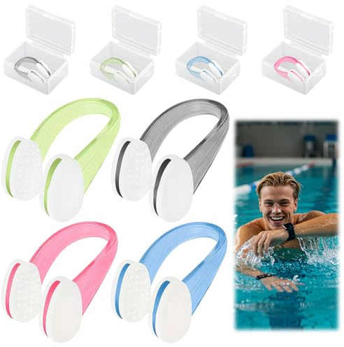 Stalora 4 pinzas nasales de silicona suave, clip de nariz para piscina impermeable y cómoda para adultos y niños, accesorio de natación ideal para buceo y entrenamiento (multicolor)