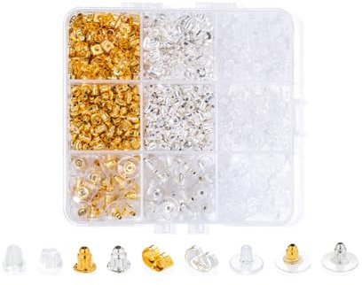 WERIGONI Kit de 920 piezas de cierres de repuesto para pendientes, incluye cierres de silicona y metal