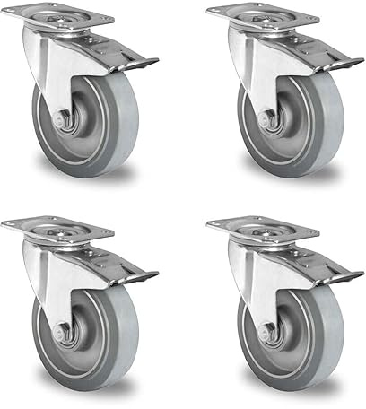 Rollensatz 4 Lenkrollen mit Feststeller 100 mm Elastik grau Alu
