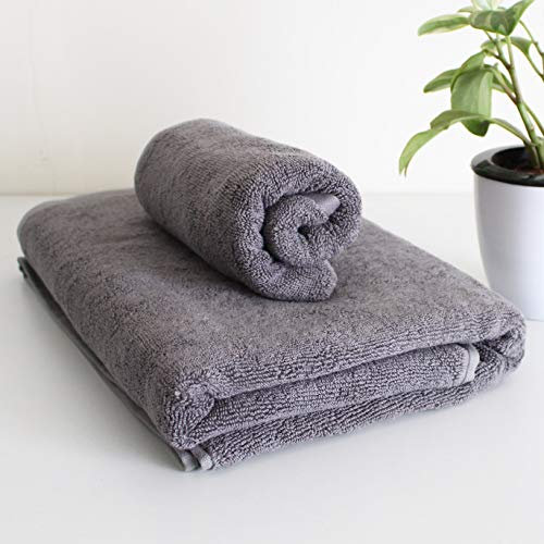 HEELIUM Bamboo Towel Set (1 Bath & 1 Hand Towel Combo) | Soft, High Absorbency & Antibacterial, 600 GSM, Grey