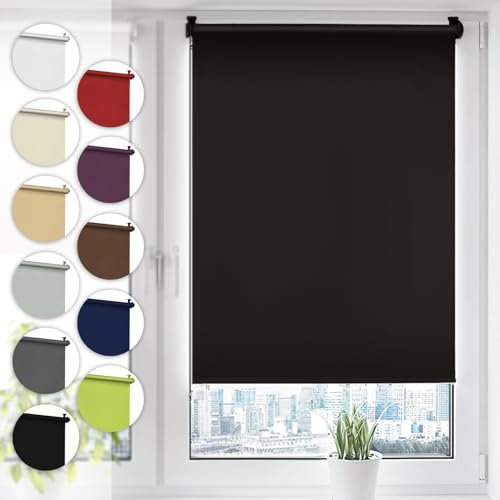 Verdunkelungsrollo Klemmfix ohne Bohren 120cm x 130cm Schwarz Verdunklungsrollo Fensterrollo Rollo Seitenzugrollo Klemmrollo für Fenster & Tür