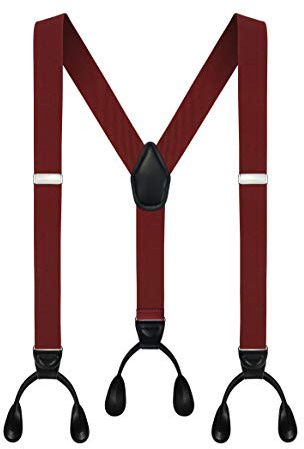Moulen Men's Y-Back 1.4 Inches Wide Button End Elastic Adjustable Suspenders, Burgundy