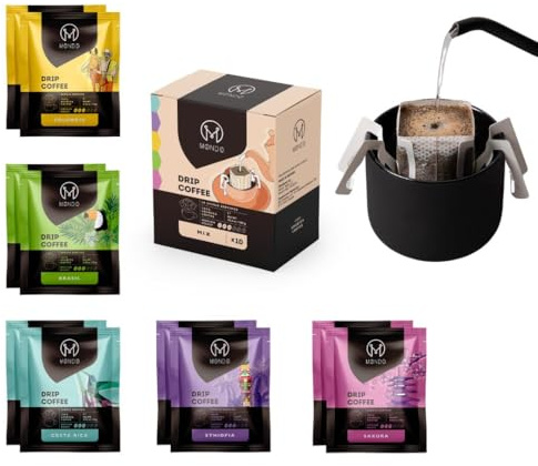 Mondo Drip Coffee Mix (10-Pack Variety), Single Serve Pour Over Filter Bags, Pre-Filled 100% Arabica, Medium Roast