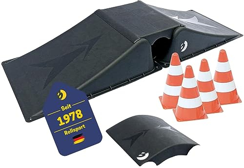 BEST SPORTING Rampen-Set für Skateboard/BMX-Rad/Skater & RC Cars I 3-teilige Skater Rampe inkl. rundem Mittelstück & 4 Pylonen I stabile Skateboard Rampe I hochwertige Scooter Rampe