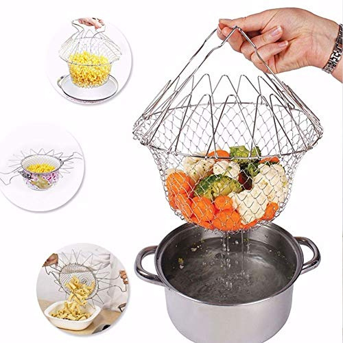 Panier À Frire, Panier a Salade Tamis Cuisine, Panier a Frites Pliable en Acier Inoxydable,Panier De Cuisson Passoire, pour Frites Pommes de Terre Friteuse Friture Alimentaire Cuisine Outil de Cuisson