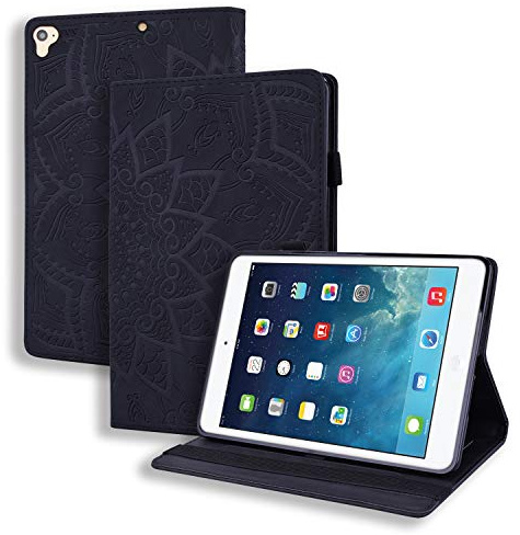 Hülle für iPad 9.7 Zoll 2018/2017 (iPad 6./5. Generation ) Schutzhülle PU Leder Folio Cover Case Klapphülle mit Stifthalter Kartentasche，auch für iPad Air 2/Air 1 Tablette,Schwarz
