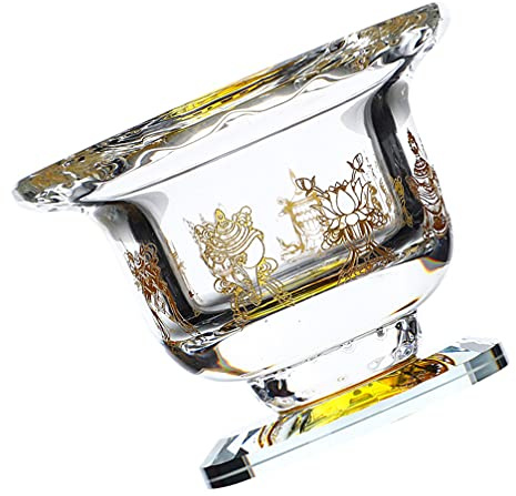 Cabilock Golden Crystal Water Offering Cup - Buddhist Altar Supplies for Enshrine Use, Meditation, and Home Decor, Compact 3.34 X 3.34 X 2.75 Water Bowl