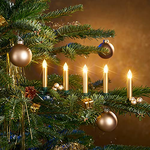 Bonetti Christbaumkerzen mit Fernbedienung | Komplett-Set | flammenlose LED Kerzen, perfekte Alternative zur Lichterkette (12er Set, gold)