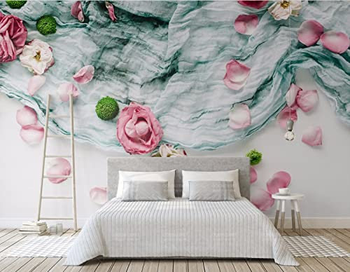 Mural Papel pintado Pintura de pared Tela textil 3D Flor de rosa Papel tapiz para sala de estar Sofá Tv Fondo Mural de pared Decoración para el hogar 250 cm (L) × 175 cm (H)