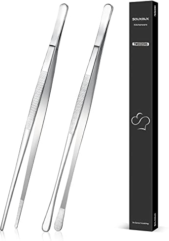 2 Stück 30.5cm-Kochpinzette Zangen Präzision Gezackte Spitzen, Edelstahl Professionelle Kochpinzette Küchenwerkzeuge zum Grillen, Beschichten und Servieren (Silber)