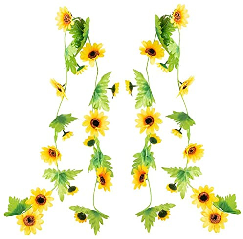 Molyorch 2 Stück Künstliche Sonnenblumen Fake Girlande, Reben Hängend Blumen Girlande, Realistische Sonnenblumegirlande Reben, für Indoor Outdoor Hochzeit Party Wandbogen Dekoration