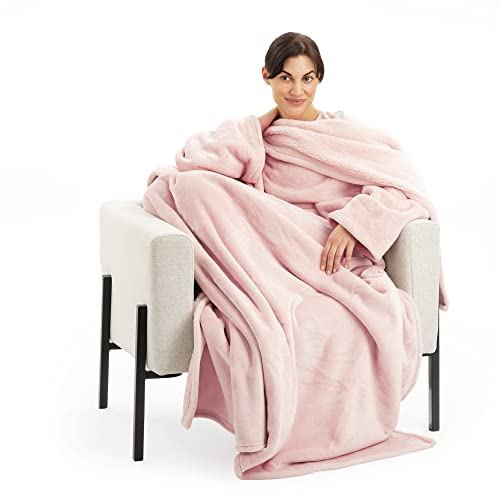 HOMELEVEL Manta con Mangas XL – Manta Suave con Mangas para Sofá 100% poliéster de 200 cm x 150 cm – Color Rosa Claro