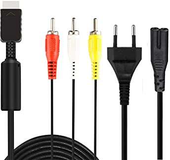 WICAREYO Netzkabel Ladekabel mit RCA AV Kabel Kompatibel für PS2 PS3