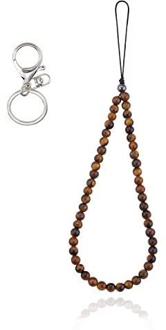 BEEFLYING Tiger Eye Stone Phone Lanyard Wrist Straps | Anti-Lost Phone Strap Charm for Phone Case Camera Keychains Card Wallets, with PVC Mobile Patch