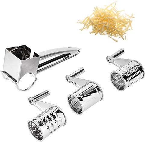 Grattugia Per Formaggio Rotante, Grattugia A Manovella Per Formaggio Acciaio Inox Con 3 Teste Per Pialla E Supporto Per Mancini E Destrimani, Noci, Zenzero, Carote
