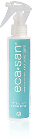 ECA SAN Pets Spray Igienizzante Multiuso Naturale per Animali Domestici Antiodore Pulizia Orecchie Cane e Gatto, Detergente Zampe e Pelo Lenitivo, Rinfrescante e Sicuro - Formula Green Vegan (150 ml)
