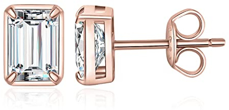 JewelryPalace 1ct Orecchini a Bottone Donna Argento 925 con Cubica Zirconia, Piercing Orecchini a Lobo con Pietra a Taglio Smeraldo, Orecchini Solitario in Tre Ori Set Gioielli Donna