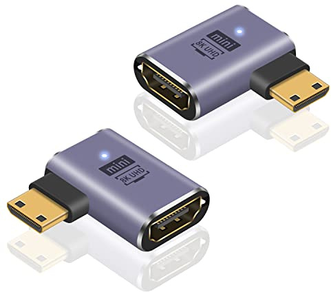 Maxhood Mini HDMI to HDMI Adapter 8K, 90 Degree Left and Right Angle Mini HDMI Male to HDMI Female Adapter, 48Gbps Mini HDMI Adapter Comaptible with Camera, Projector, Tablet, Raspberry Pi, 2Pack