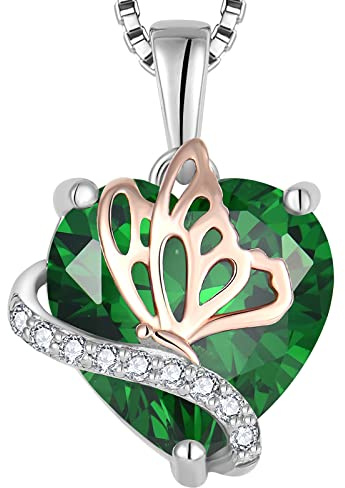 YL Collana Farfalla Cuore Argento 925 con 12 Pietra Portafortuna Zirconia Cubica Ciondolo per donna