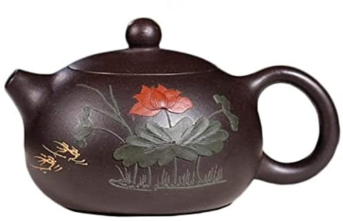 Habrur Theiere Fonte Théière Japonaise 170 ML Théière Violet Argile Lotus Motif Pot Vintage Thé Bouilloire Décoration Théière en Fonte Theiere Japonaise