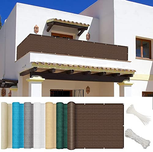 YUANZHI Balkon Sichtschutz Balkonabdeckung 75 x 750 cm Wind- und UV-Schutz Sichtschutzzaun Balkonverkleidung mit Kabelbindern für Balkongeländer Terrasse, Braun